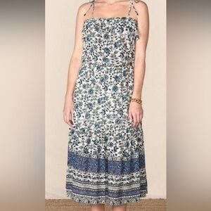 NWT Matilda Jane Good Hart Blue Floral Tie Shoulder Midi Dress L